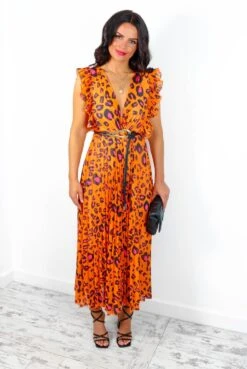 Mamma Mia - Orange Fuchsia Leopard Pleated Maxi Dress -Fashion Clothing Store MammaMia OrangeFuchsiaLeopardPleatedMaxiDress5