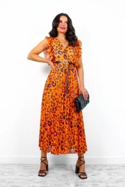 Mamma Mia - Orange Fuchsia Leopard Pleated Maxi Dress -Fashion Clothing Store MammaMia OrangeFuchsiaLeopardPleatedMaxiDress9