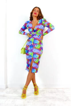 Maybe Not - Purple Multi Leopard Print Twist Bodycon Midi Dress -Fashion Clothing Store MaybeNot PurpleMultiLeopardPrintTwistBodyconMidiDress 2