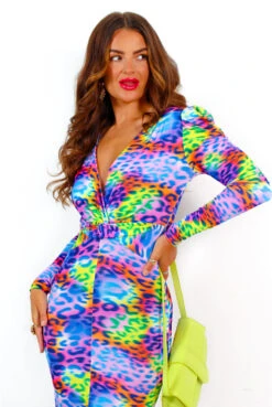 Maybe Not - Purple Multi Leopard Print Twist Bodycon Midi Dress -Fashion Clothing Store MaybeNot PurpleMultiLeopardPrintTwistBodyconMidiDress 4