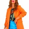 Mind Your Business - Orange Ruched Sleeve Blazer