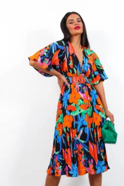 Miss Independent - Blue Orange Tropical Pleated Midi Dress 9 Miss Independent - Blue Orange Tropical Pleated Midi Dress -Fashion Clothing Store MissIndependent BlueOrangeTropicalPleatedMidiDress2