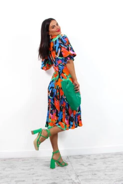 Miss Independent - Blue Orange Tropical Pleated Midi Dress 11 Miss Independent - Blue Orange Tropical Pleated Midi Dress -Fashion Clothing Store MissIndependent BlueOrangeTropicalPleatedMidiDress4