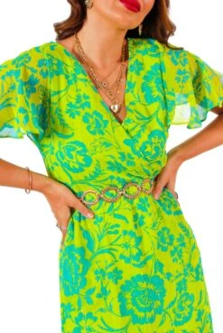 Missed Me? - Green Blue Floral Lurex Midi Dress -Fashion Clothing Store MissedMe GreenBlueFloralLurexMidiDress 1