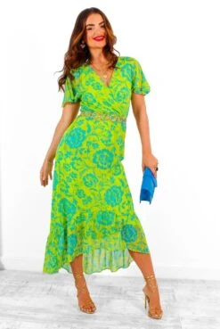 Missed Me? - Green Blue Floral Lurex Midi Dress -Fashion Clothing Store MissedMe GreenBlueFloralLurexMidiDress 5