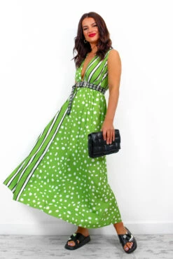 Mixed Messages - Green Polka Dot Striped Midi Dress -Fashion Clothing Store MixedMessages GreenPolkaDotStripedMidiDress1