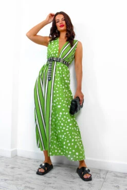 Mixed Messages - Green Polka Dot Striped Midi Dress -Fashion Clothing Store MixedMessages GreenPolkaDotStripedMidiDress4
