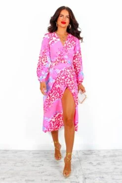 Modern Love - Fuchsia Lilac Leopard Midi Wrap Dress -Fashion Clothing Store ModernLove FuchsiaLilacLeopardMidiWrapDress2