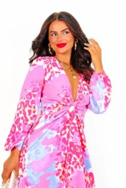 Modern Love - Fuchsia Lilac Leopard Midi Wrap Dress -Fashion Clothing Store ModernLove FuchsiaLilacLeopardMidiWrapDress5