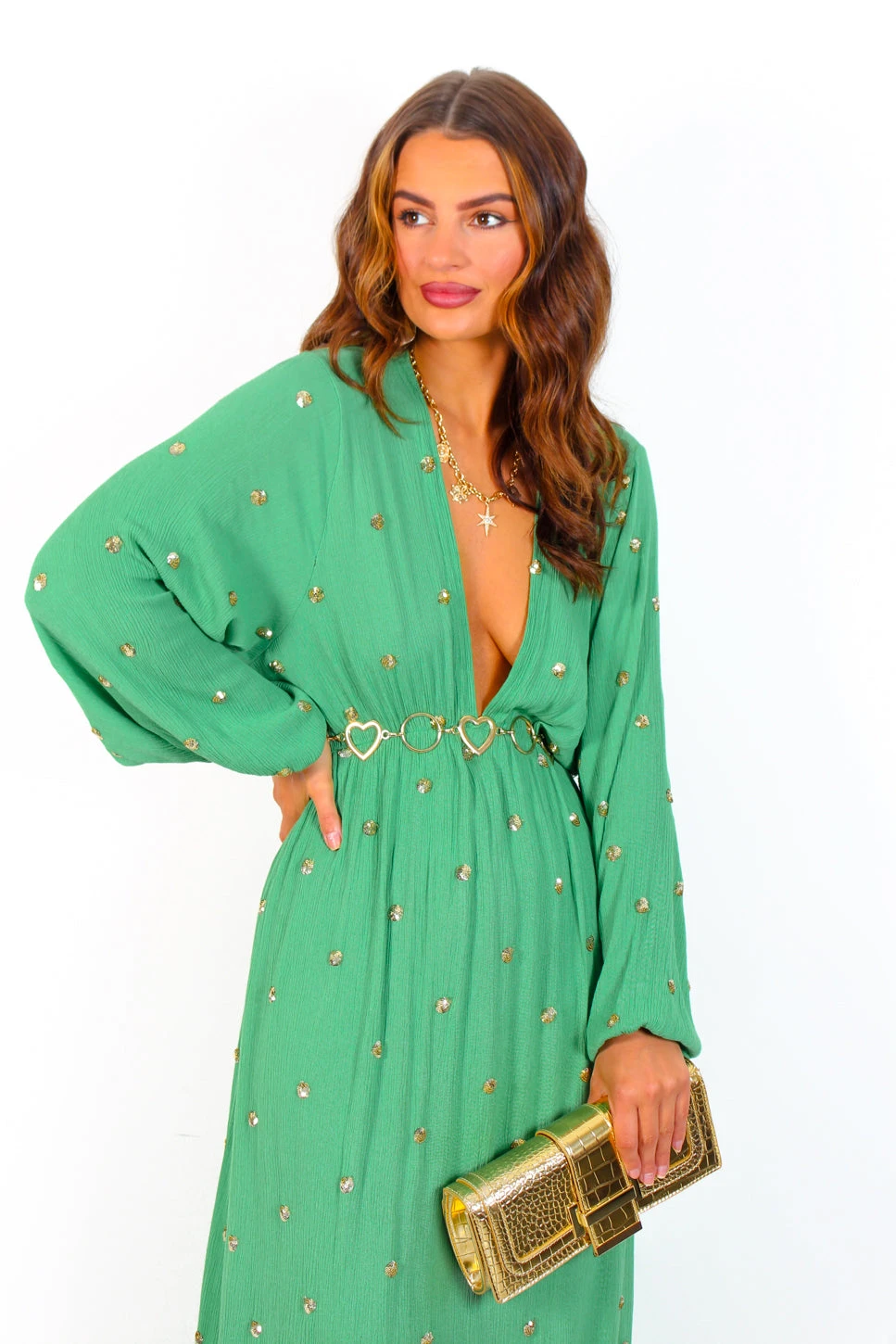 Moment Of Serendipity - Green Gold Sequin Boho Maxi Dress 2 Moment Of Serendipity - Green Gold Sequin Boho Maxi Dress - Image 2