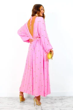 Moment Of Serendipity - Pink Gold Sequin Boho Maxi Dress -Fashion Clothing Store MomentOfSerendipity PinkGoldSequinBohoMaxiDress 4