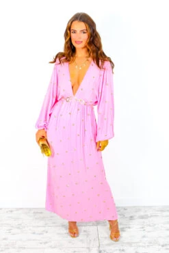 Moment Of Serendipity - Pink Gold Sequin Boho Maxi Dress -Fashion Clothing Store MomentOfSerendipity PinkGoldSequinBohoMaxiDress 5