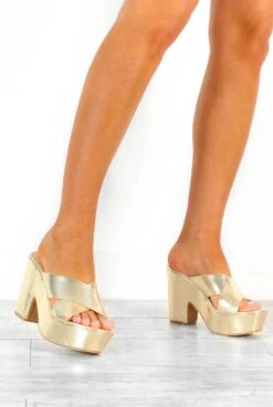 Moving On - Gold Platform Heeled Mules -Fashion Clothing Store MovingOn GoldPlatformHeeledMules 1