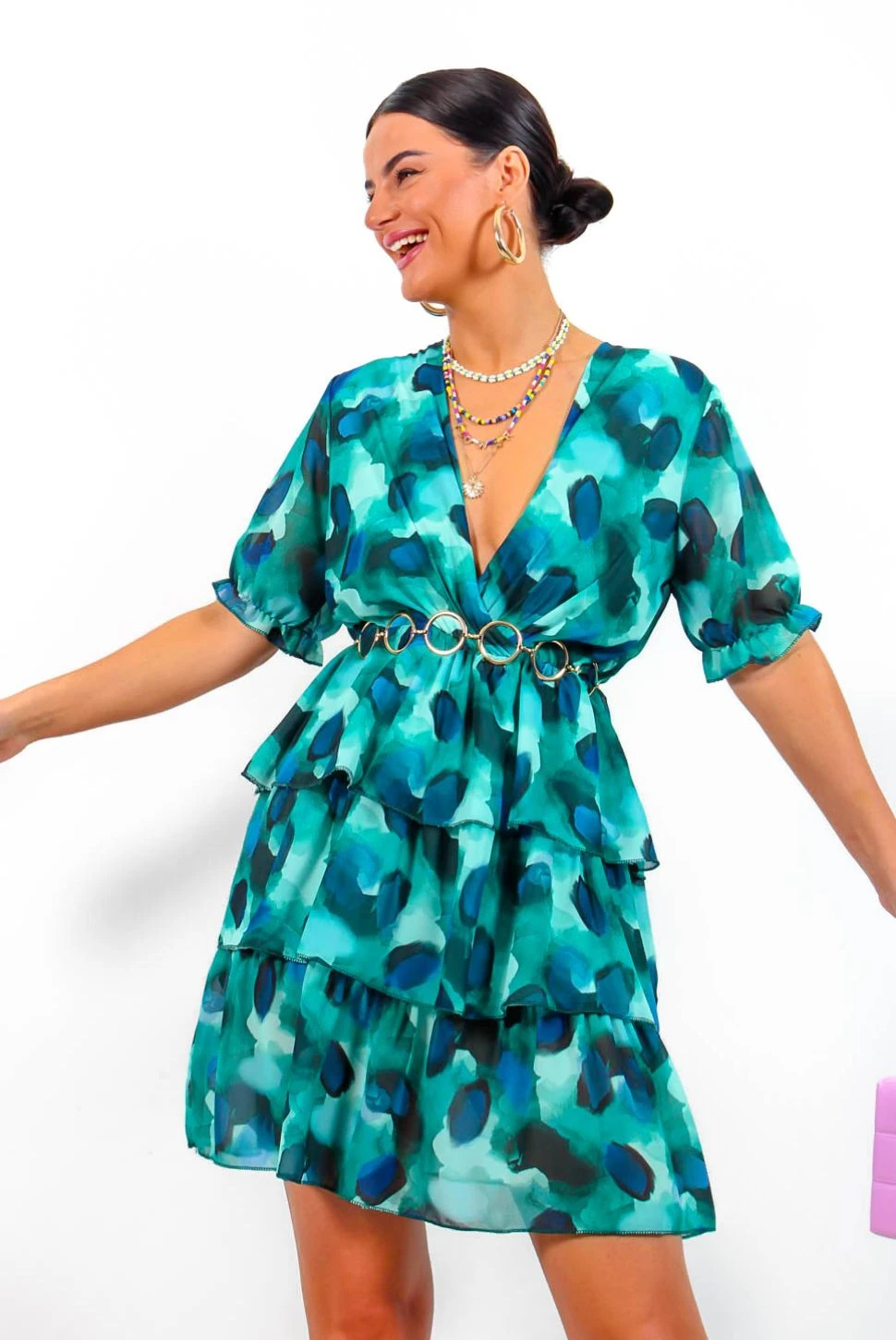 Catwalk Nearly Perfect - Green Blue Tiered Mini Dress 2 Catwalk Nearly Perfect - Green Blue Tiered Mini Dress - Image 2