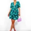Catwalk Nearly Perfect - Green Blue Tiered Mini Dress