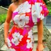 Never Looked Better - Pink Orange Floral One Shoulder Midi Dress