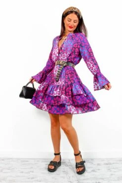 Never Forget You - Fuchsia Blue Leopard Mini Skater Dress -Fashion Clothing Store NeverForgetYou FuchsiaBlueLeopardMiniSkaterDress 1
