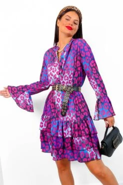 Never Forget You - Fuchsia Blue Leopard Mini Skater Dress -Fashion Clothing Store NeverForgetYou FuchsiaBlueLeopardMiniSkaterDress 4