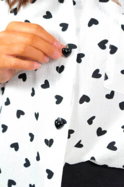 Liquorish Never Miss A Beat - White Black Heart Print Shirt -Fashion Clothing Store NeverMissABeat WhiteBlackHeartPrintShirt 1