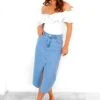 No Promises - Blue Denim Split Front Midi Skirt