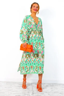 Not Just A Vibe - Cream Green Abstract Boho Midi Dress -Fashion Clothing Store NotJustAVibe CreamGreenAbstractBohoMidiDress 2