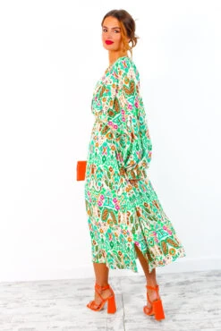 Not Just A Vibe - Cream Green Abstract Boho Midi Dress -Fashion Clothing Store NotJustAVibe CreamGreenAbstractBohoMidiDress 3