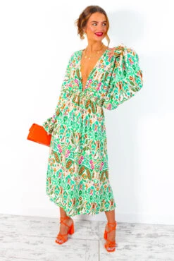 Not Just A Vibe - Cream Green Abstract Boho Midi Dress -Fashion Clothing Store NotJustAVibe CreamGreenAbstractBohoMidiDress 5