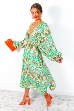 Not Just A Vibe - Cream Green Abstract Boho Midi Dress -Fashion Clothing Store NotJustAVibe CreamGreenAbstractBohoMidiDress 6