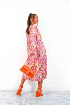 Not Just A Vibe - Cream Magenta Abstract Boho Midi Dress -Fashion Clothing Store NotJustAVibe CreamMagentaAbstractBohoMidiDress 3