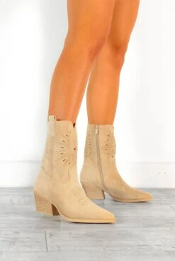 Not My First Rodeo - Cream Suede Embroidered Western Boots