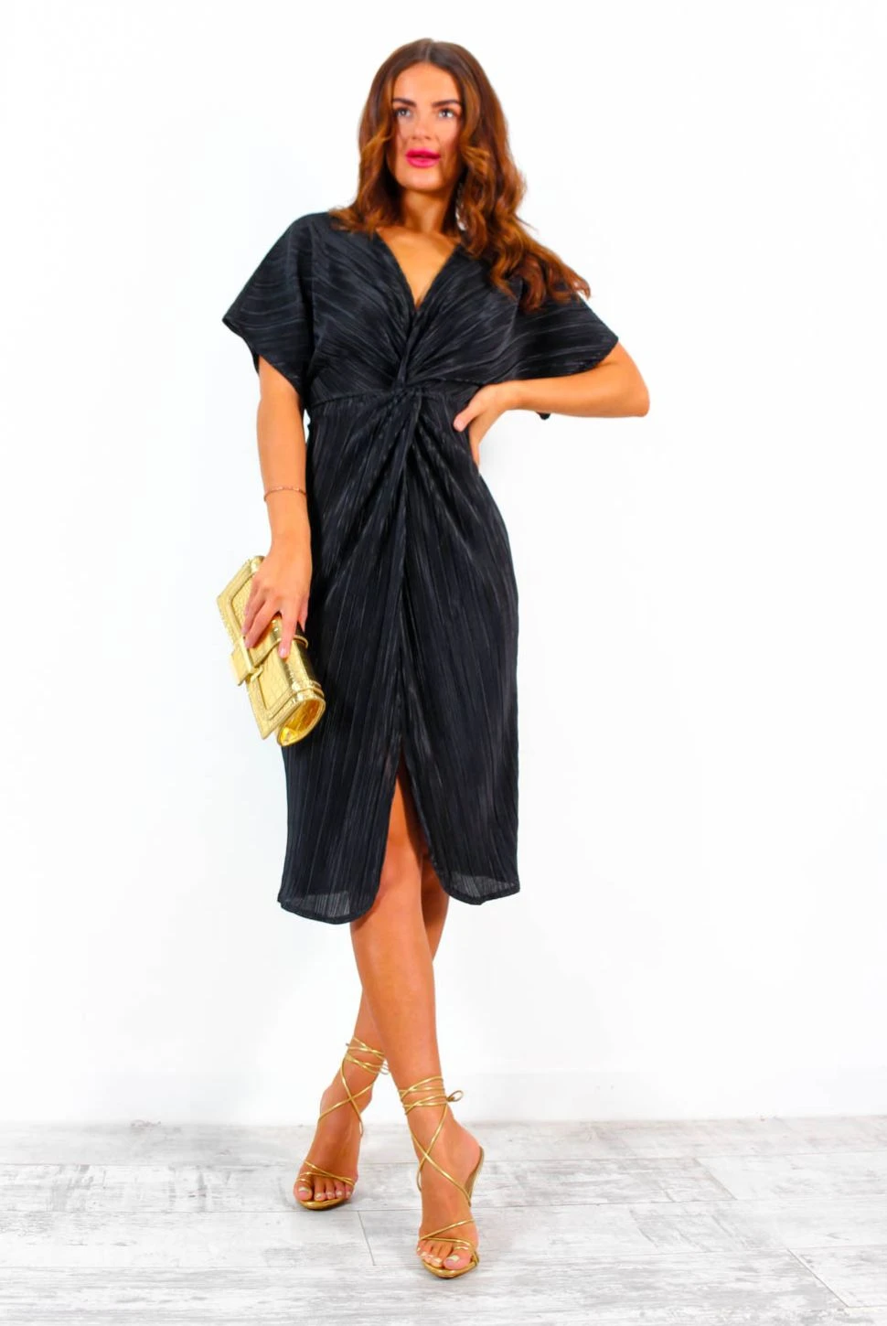 Not My Problem - Black Plisse Knot Front Midi Dress 1 Not My Problem - Black Plisse Knot Front Midi Dress
