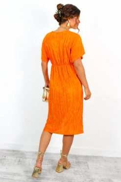 Not My Problem - Orange Plisse Knot Front Midi Dress -Fashion Clothing Store NotMyProblem OrangePlisseKnotFrontMidiDress 3