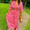 Nothing Bud Love - Red Pink Abstract Leopard Print Midi Dress