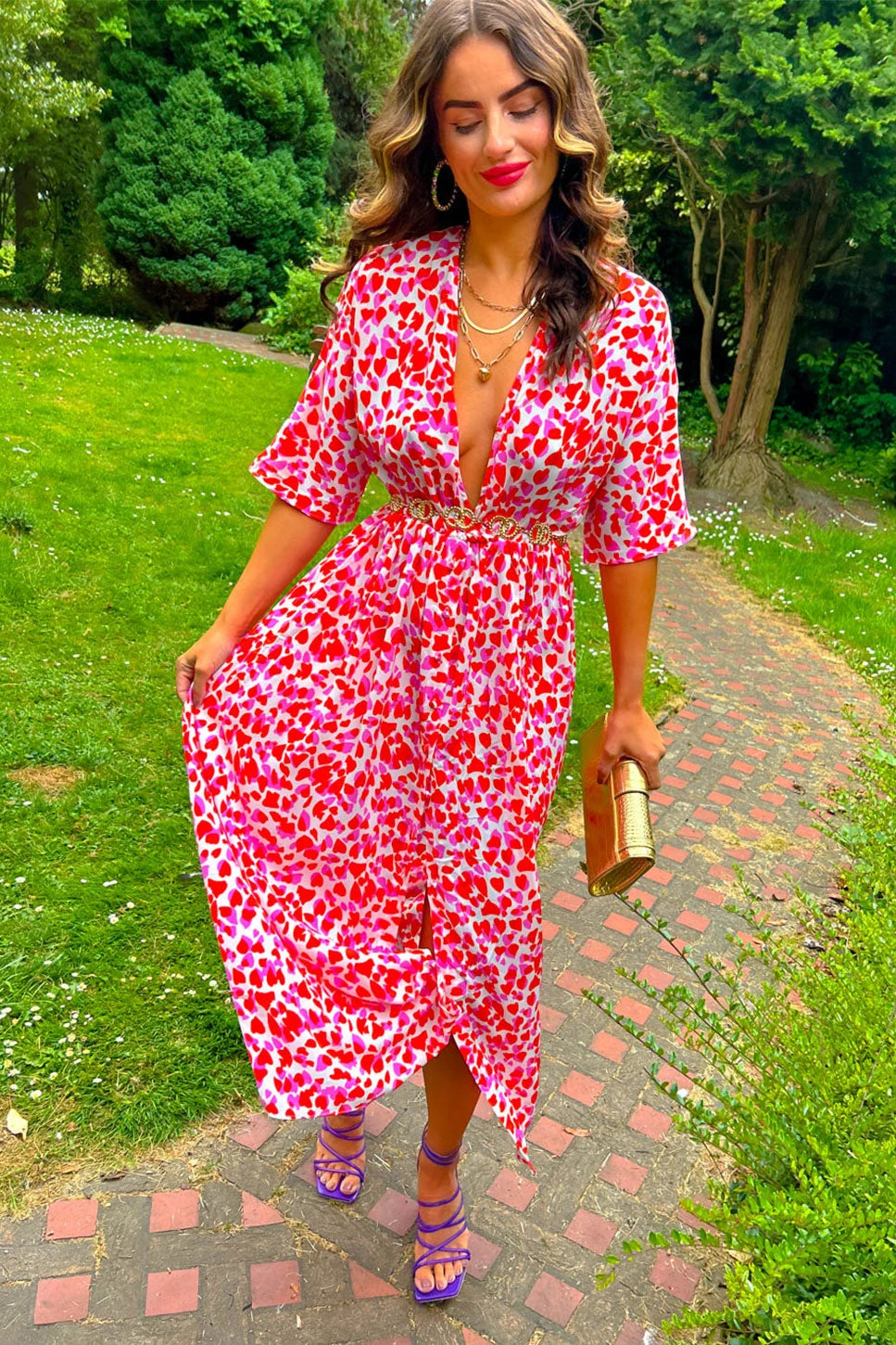 Nothing Bud Love - Red Pink Abstract Leopard Print Midi Dress 1 Nothing Bud Love - Red Pink Abstract Leopard Print Midi Dress