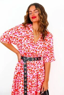 Nothing Bud Love - Red Pink Abstract Leopard Print Midi Dress 20 Nothing Bud Love - Red Pink Abstract Leopard Print Midi Dress -Fashion Clothing Store NothingBudLove RedPinkAbstractLeopardPrintMidiDress 1