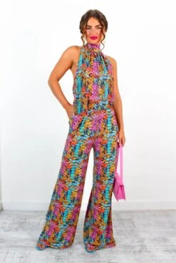 Fashion Clothing Store 14 Now Youre Mine - Multi Snake Print Halter Neck Jumpsuit
