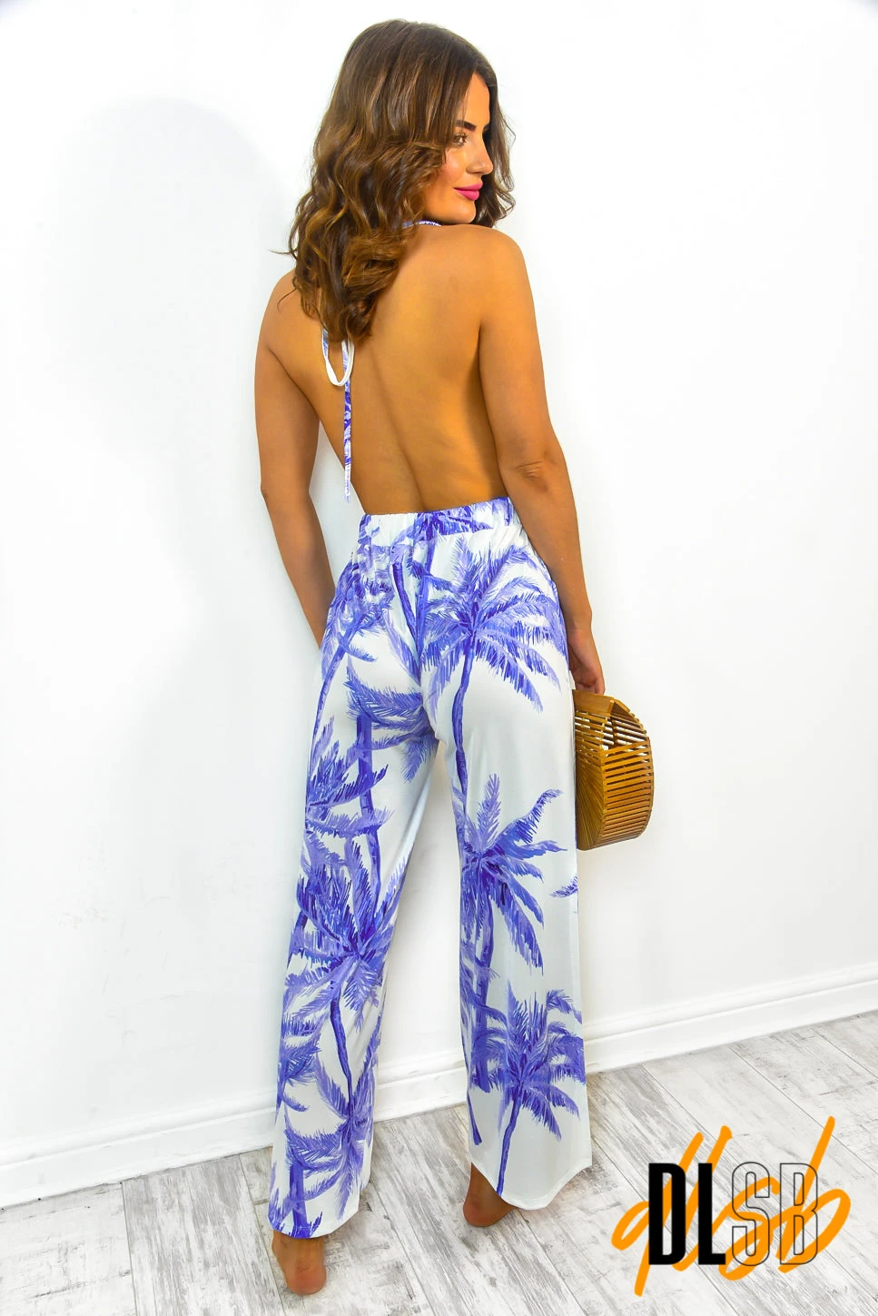 Off To The Tropics - Blue Leaf Print Jumpsuit 3 Off To The Tropics - Blue Leaf Print Jumpsuit - Image 3
