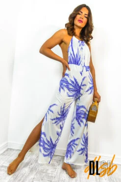 Off To The Tropics - Blue Leaf Print Jumpsuit 9 Off To The Tropics - Blue Leaf Print Jumpsuit -Fashion Clothing Store OffToTheTropics BlueLeafPrintJumpsuit 5