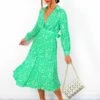 Oh So Lavish - Green Animal Print Pleated Midi Dress