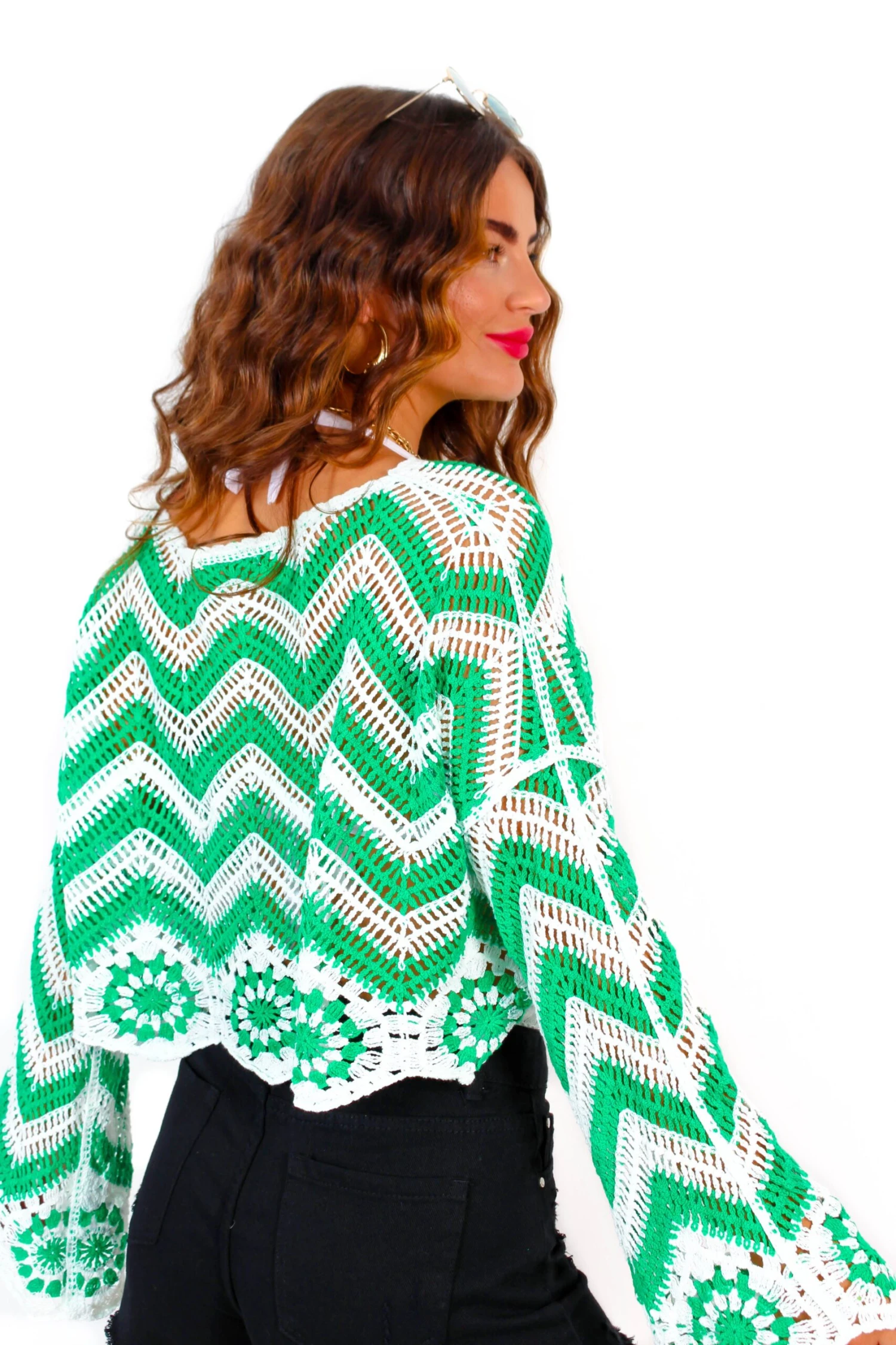 On That Vibe - Green White Crochet Cropped Top 3 On That Vibe - Green White Crochet Cropped Top - Image 3