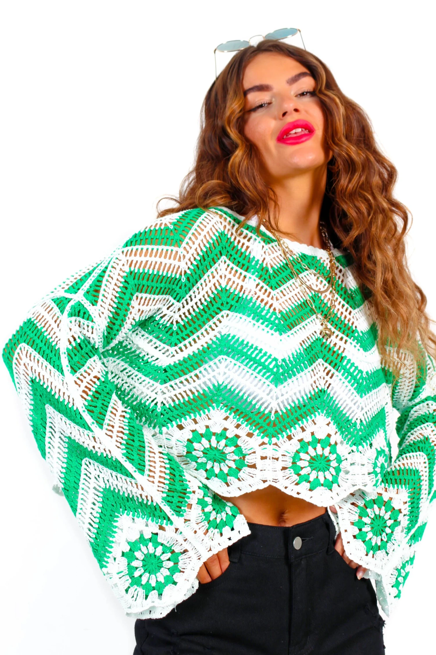 On That Vibe - Green White Crochet Cropped Top 1 On That Vibe - Green White Crochet Cropped Top