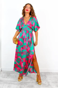 New Arrival -Fashion Clothing Store OnceInALifetime GreenFuchsiaFloralMaxiDress 1