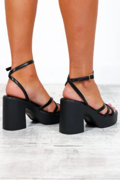 One Step Further - Black Strappy Platform Heels 6 One Step Further - Black Strappy Platform Heels -Fashion Clothing Store OneStepFurther BlackStrappyPlatformHeels 1