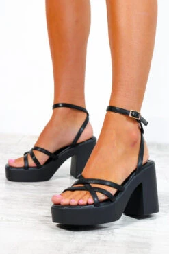 One Step Further - Black Strappy Platform Heels