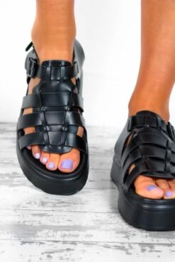 Only A Step Away - Black Chunky Platform PU Sandals -Fashion Clothing Store OnlyAStepAway BlackChunkyPlatformPUSandals 1