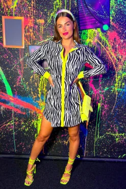 Out My Business - Black White Lime Mini Shirt Dress