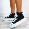 Out Of Step - Black High Top Platform Trainers