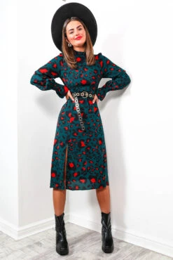 Out Of Time - Forest Burnt Orange High Neck Midi Dress -Fashion Clothing Store OutOfTime ForestBurntOrangeHighNeckMidiDress2