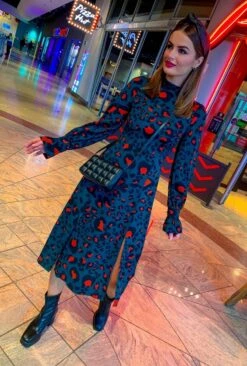 Out Of Time - Forest Burnt Orange High Neck Midi Dress