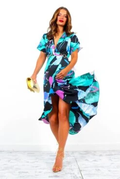 Out Your League - Black Turquoise Floral Midi Dress -Fashion Clothing Store OutYourLeague BlackTurquoiseFloralMidiDress 3